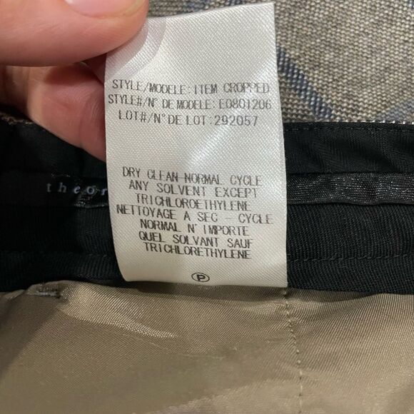 $285 Theory Cropped Wool Blend Windowpane Check Pants Size 12 - Picture 15 of 15